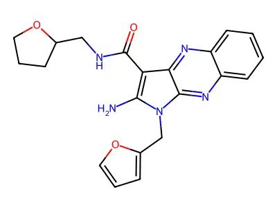 2-amino-1-(furan-2-ylmethyl)-N-(tetrahydrofuran-2-ylmethyl)-1H-pyrrolo[2,3-b]quinoxaline-3-carboxamide structure