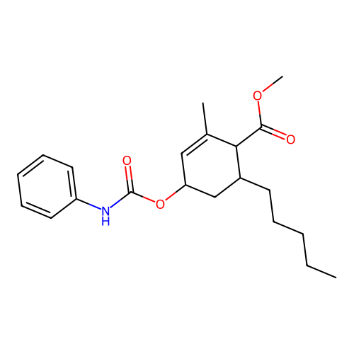 Methyl 2-methyl-6-pentyl-4-((phenylcarbamoyl)oxy)cyclohex-2-enecarboxylate structure