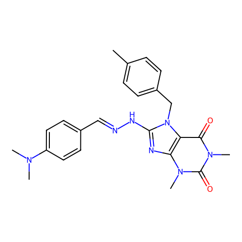 (E)-8-(2-(4-(dimethylamino)benzylidene)hydrazinyl)-1,3-dimethyl-7-(4-methylbenzyl)-1H-purine-2,6(3H,7H)-dione structure