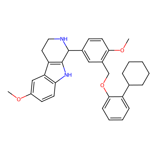1-(3-((2-cyclohexylphenoxy)methyl)-4-methoxyphenyl)-6-methoxy-2,3,4,9-tetrahydro-1H-pyrido[3,4-b]indole structure