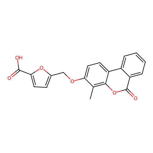 5-(((4-methyl-6-oxo-6H-benzo[c]chromen-3-yl)oxy)methyl)furan-2-carboxylic acid structure