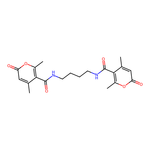 N,N'-(butane-1,4-diyl)bis(4,6-dimethyl-2-oxo-2H-pyran-5-carboxamide) structure