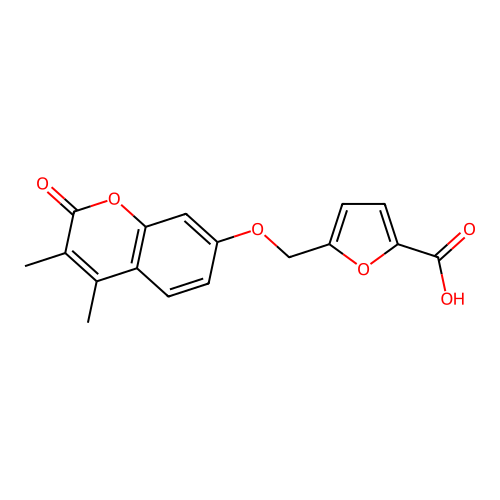 5-(((3,4-dimethyl-2-oxo-2H-chromen-7-yl)oxy)methyl)furan-2-carboxylic acid structure
