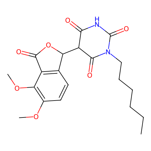 5-(4,5-dimethoxy-3-oxo-1H-2-benzofuran-1-yl)-1-hexyl-1,3-diazinane-2,4,6-trione structure
