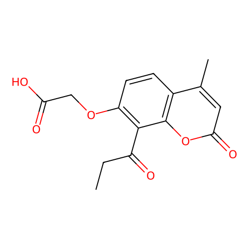 2-((4-methyl-2-oxo-8-propionyl-2H-chromen-7-yl)oxy)acetic acid structure