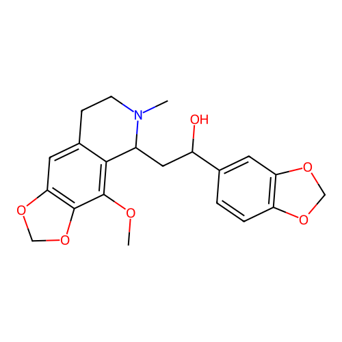 1-(1,3-benzodioxol-5-yl)-2-(4-methoxy-6-methyl-5,6,7,8-tetrahydro[1,3]dioxolo[4,5-g]isoquinolin-5-yl)ethanol structure