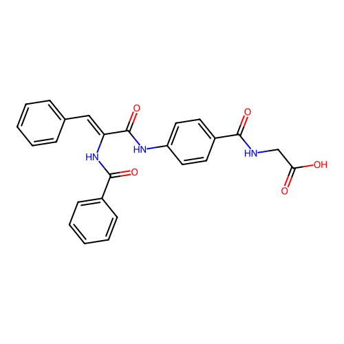 (Z)-2-(4-(2-benzamido-3-phenylacrylamido)benzamido)acetic acid structure