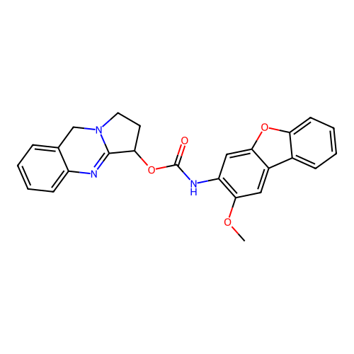 1,2,3,9-tetrahydropyrrolo[2,1-b]quinazolin-3-yl (2-methoxydibenzo[b,d]furan-3-yl)carbamate structure