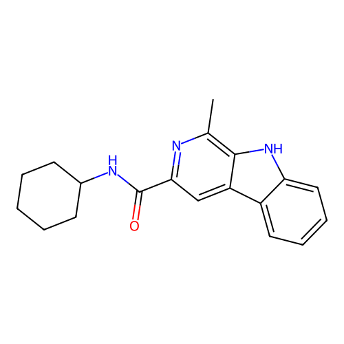 N-cyclohexyl-1-methyl-9H-pyrido[3,4-b]indole-3-carboxamide structure
