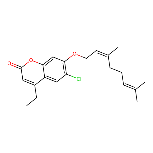 (Z)-6-chloro-7-((3,7-dimethylocta-2,6-dien-1-yl)oxy)-4-ethyl-2H-chromen-2-one structure