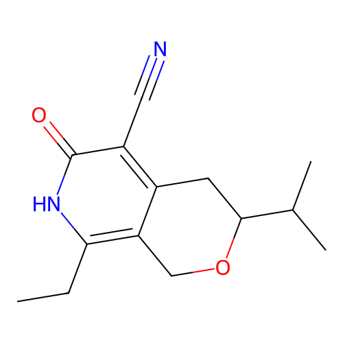 8-ethyl-3-isopropyl-6-oxo-3,4,6,7-tetrahydro-1H-pyrano[3,4-c]pyridine-5-carbonitrile structure