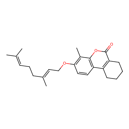3-{[(2E)-3,7-dimethyl-2,6-octadien-1-yl]oxy}-4-methyl-7,8,9,10-tetrahydro-6H-benzo[c]chromen-6-one structure