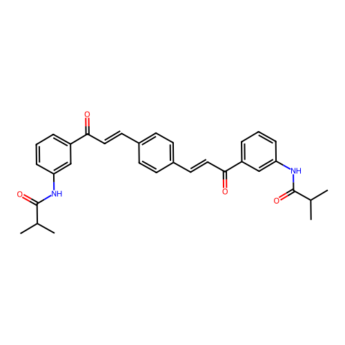 2-methyl-N-[3-[(E)-3-[4-[(E)-3-[3-(2-methylpropanoylamino)phenyl]-3-oxoprop-1-enyl]phenyl]prop-2-enoyl]phenyl]propanamide structure