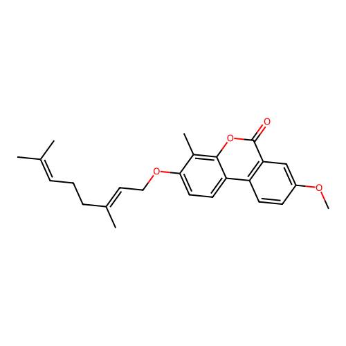 3-{[(2E)-3,7-dimethyl-2,6-octadien-1-yl]oxy}-8-methoxy-4-methyl-6H-benzo[c]chromen-6-one structure
