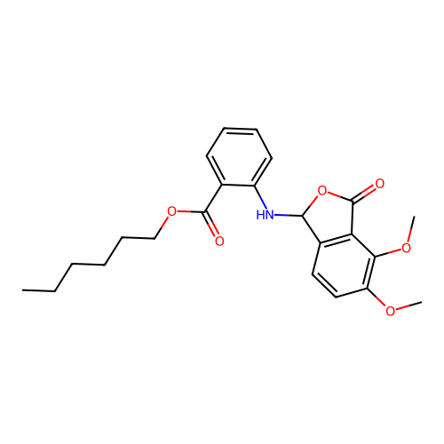 Hexyl 2-((4,5-dimethoxy-3-oxo-1,3-dihydroisobenzofuran-1-yl)amino)benzoate structure