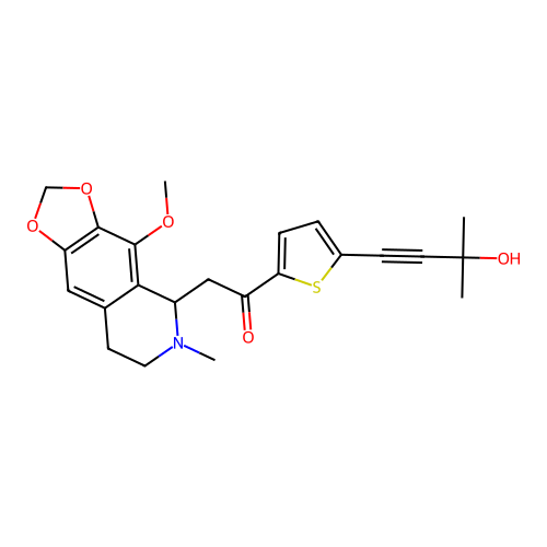 1-(5-(3-hydroxy-3-methylbut-1-yn-1-yl)thiophen-2-yl)-2-(4-methoxy-6-methyl-5,6,7,8-tetrahydro-[1,3]dioxolo[4,5-g]isoquinolin-5-yl)ethanone structure