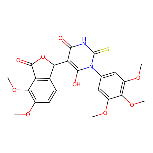 5-(4,5-dimethoxy-3-oxo-1,3-dihydroisobenzofuran-1-yl)-6-hydroxy-2-thioxo-1-(3,4,5-trimethoxyphenyl)-2,3-dihydropyrimidin-4(1H)-one structure