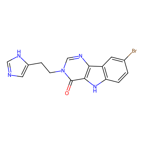 3-(2-(1H-imidazol-4-yl)ethyl)-8-bromo-3H-pyrimido[5,4-b]indol-4(5H)-one structure