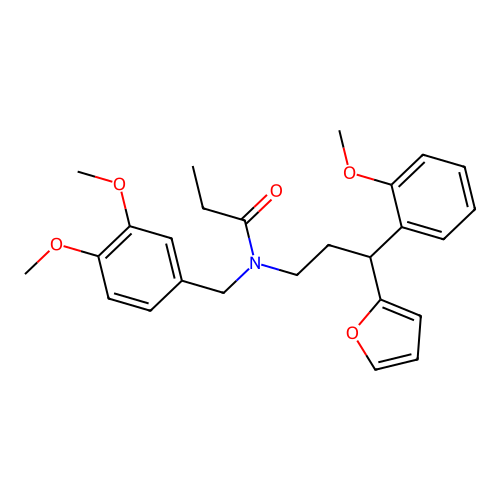 N-[(3,4-dimethoxyphenyl)methyl]-N-[3-(furan-2-yl)-3-(2-methoxyphenyl)propyl]propanamide structure
