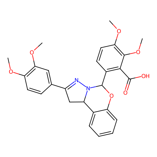 6-[2-(3,4-dimethoxyphenyl)-1,10b-dihydropyrazolo[1,5-c][1,3]benzoxazin-5-yl]-2,3-dimethoxybenzoic acid structure