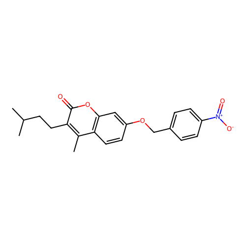 3-isopentyl-4-methyl-7-((4-nitrobenzyl)oxy)-2H-chromen-2-one structure