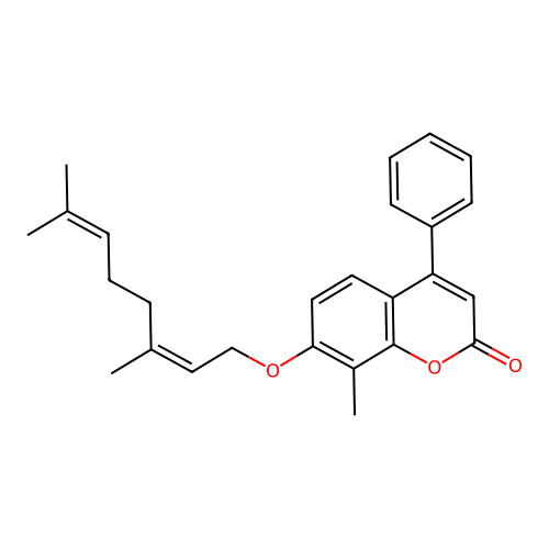 (Z)-7-((3,7-dimethylocta-2,6-dien-1-yl)oxy)-8-methyl-4-phenyl-2H-chromen-2-one structure