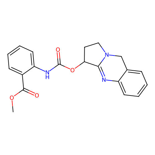 methyl 2-((((1,2,3,9-tetrahydropyrrolo[2,1-b]quinazolin-3-yl)oxy)carbonyl)amino)benzoate structure