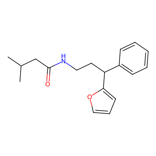 N-[3-(furan-2-yl)-3-phenylpropyl]-3-methylbutanamide structure