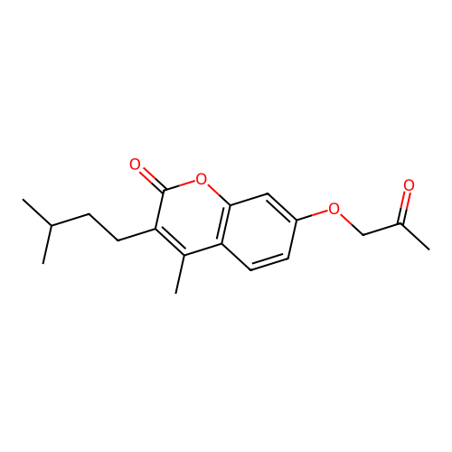 3-isopentyl-4-methyl-7-(2-oxopropoxy)-2H-chromen-2-one structure