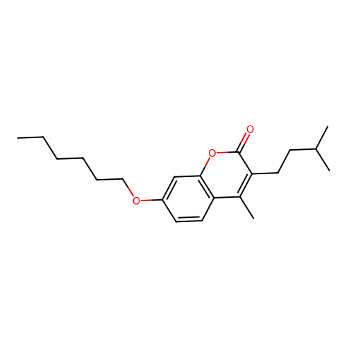 7-(hexyloxy)-4-methyl-3-(3-methylbutyl)-2H-chromen-2-one structure