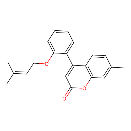 7-methyl-4-(2-((3-methylbut-2-en-1-yl)oxy)phenyl)-2H-chromen-2-one structure