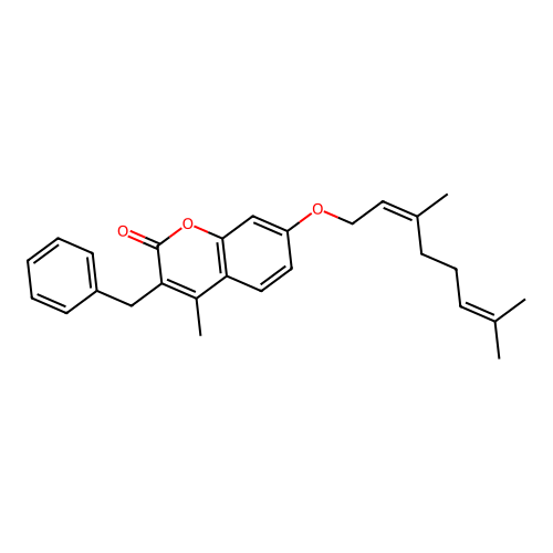 (Z)-3-benzyl-7-((3,7-dimethylocta-2,6-dien-1-yl)oxy)-4-methyl-2H-chromen-2-one structure