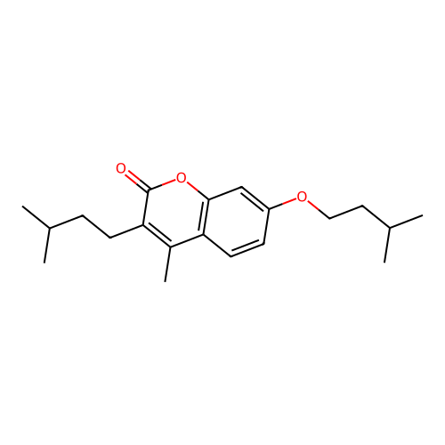4-methyl-7-(3-methylbutoxy)-3-(3-methylbutyl)-2H-chromen-2-one structure