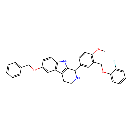 1-[3-[(2-fluorophenoxy)methyl]-4-methoxyphenyl]-6-phenylmethoxy-2,3,4,9-tetrahydro-1H-pyrido[3,4-b]indole structure