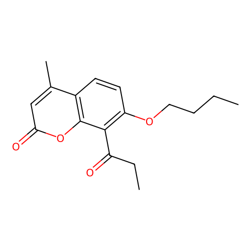 7-butoxy-4-methyl-8-propionyl-2H-chromen-2-one structure
