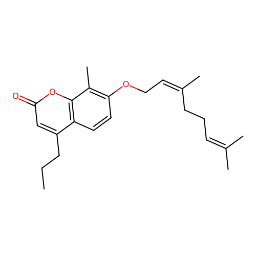 (Z)-7-((3,7-dimethylocta-2,6-dien-1-yl)oxy)-8-methyl-4-propyl-2H-chromen-2-one structure