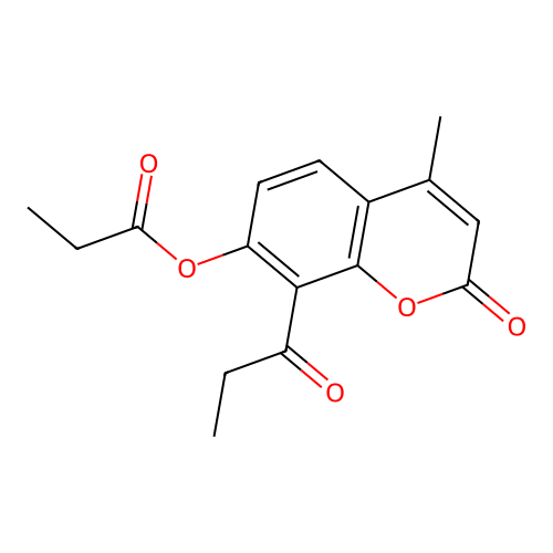 4-methyl-2-oxo-8-propanoyl-2H-chromen-7-yl propanoate structure