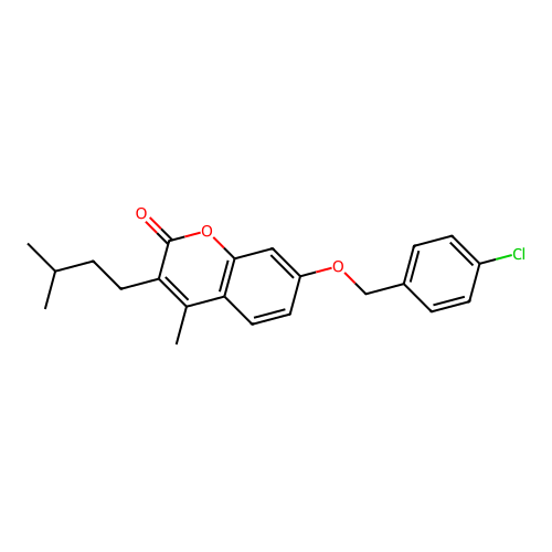7-((4-chlorobenzyl)oxy)-3-isopentyl-4-methyl-2H-chromen-2-one structure