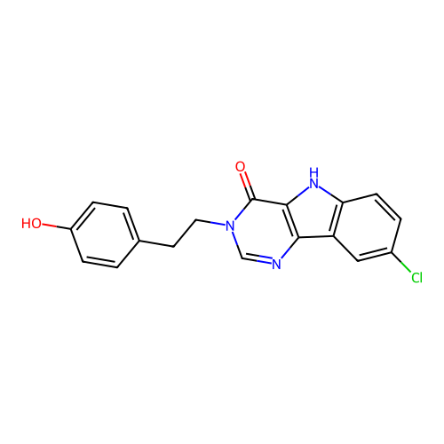 8-chloro-3-(4-hydroxyphenethyl)-3H-pyrimido[5,4-b]indol-4(5H)-one structure