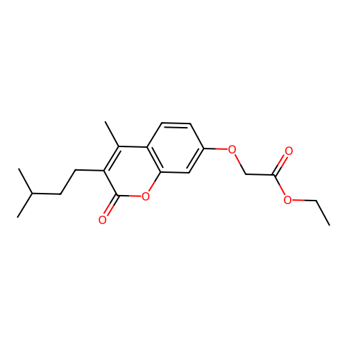 ethyl 2-((3-isopentyl-4-methyl-2-oxo-2H-chromen-7-yl)oxy)acetate structure