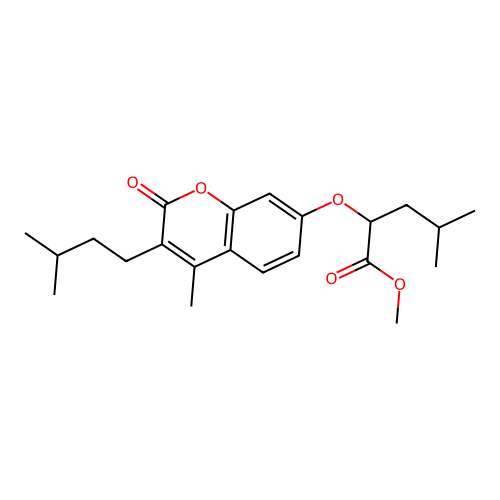 methyl 2-((3-isopentyl-4-methyl-2-oxo-2H-chromen-7-yl)oxy)-4-methylpentanoate structure