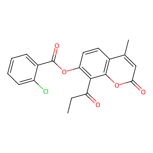 4-methyl-2-oxo-8-propionyl-2H-chromen-7-yl 2-chlorobenzoate structure