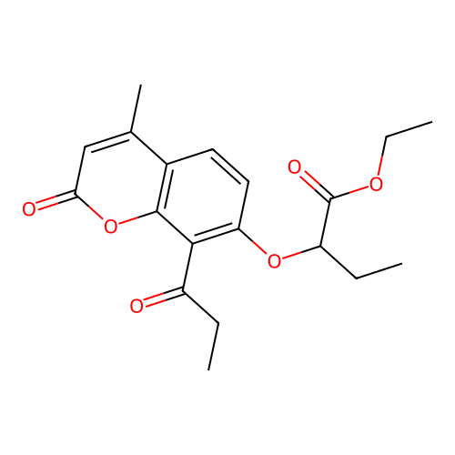 ethyl 2-((4-methyl-2-oxo-8-propionyl-2H-chromen-7-yl)oxy)butanoate structure