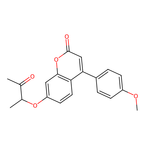 4-(4-methoxyphenyl)-7-((3-oxobutan-2-yl)oxy)-2H-chromen-2-one structure