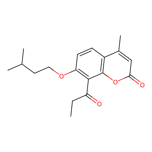 7-(isopentyloxy)-4-methyl-8-propionyl-2H-chromen-2-one structure