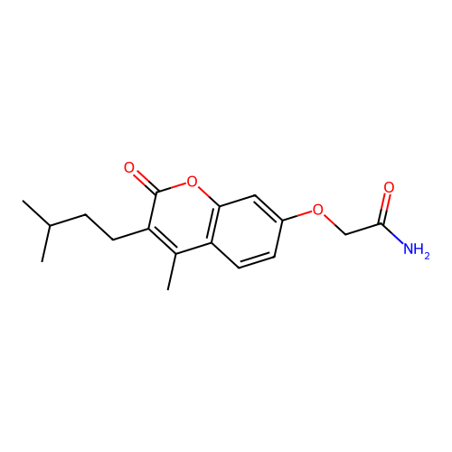 2-{[4-methyl-3-(3-methylbutyl)-2-oxo-2H-chromen-7-yl]oxy}acetamide structure