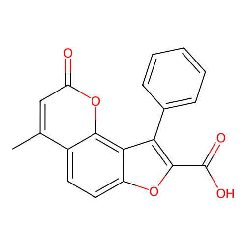 4-methyl-2-oxo-9-phenyl-2H-furo[2,3-h]chromene-8-carboxylic acid structure