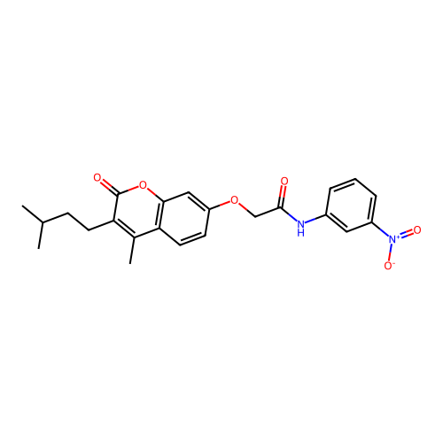 2-((3-isopentyl-4-methyl-2-oxo-2H-chromen-7-yl)oxy)-N-(3-nitrophenyl)acetamide structure