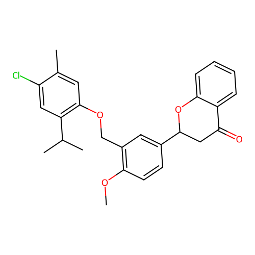 2-(3-((4-chloro-2-isopropyl-5-methylphenoxy)methyl)-4-methoxyphenyl)chroman-4-one structure