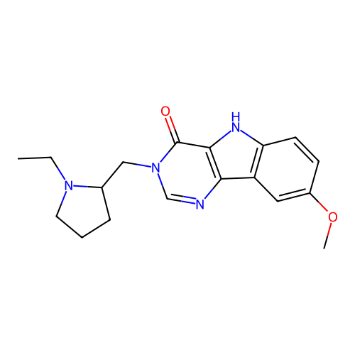 3-((1-ethylpyrrolidin-2-yl)methyl)-8-methoxy-3H-pyrimido[5,4-b]indol-4(5H)-one structure